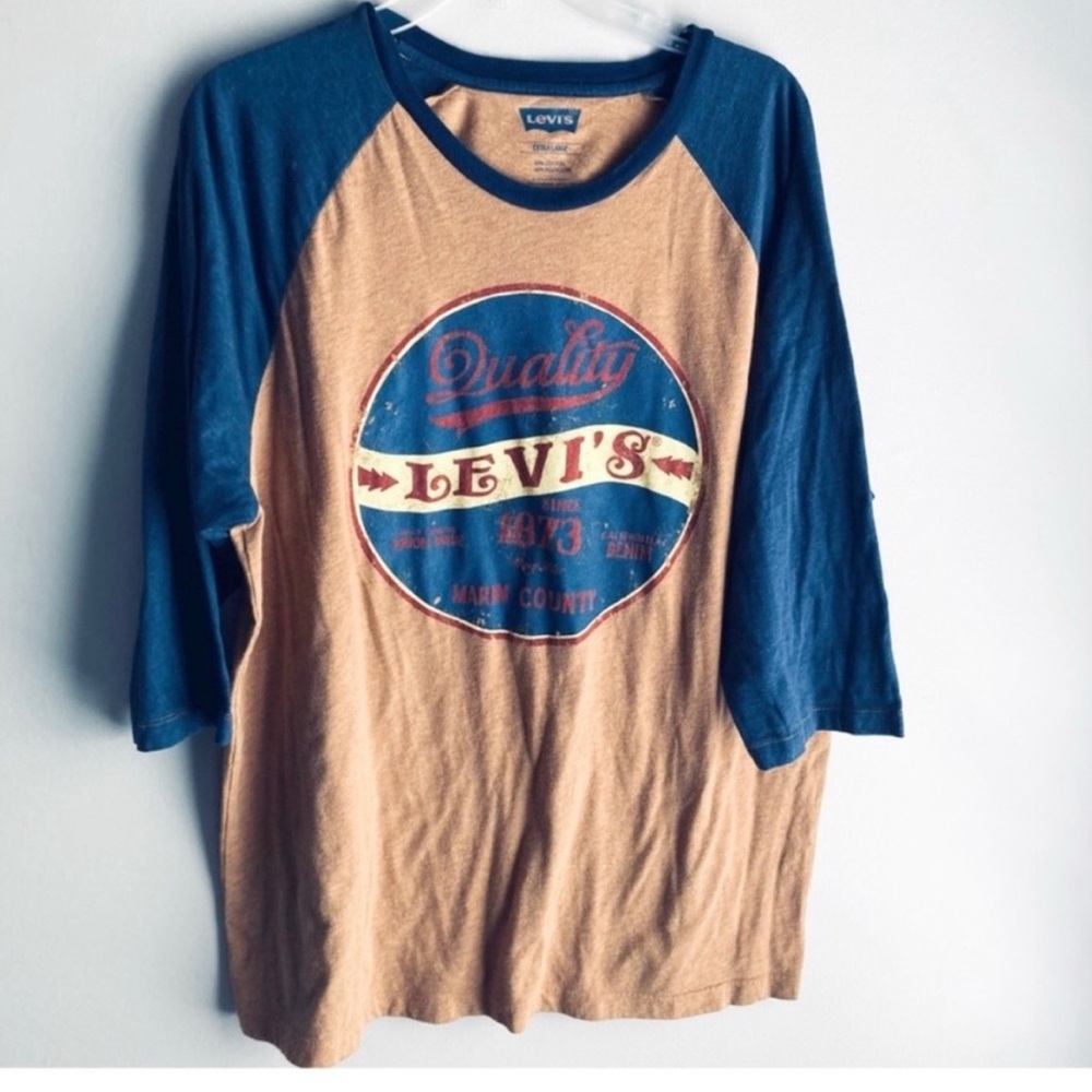 Levi’s Retro Long 3/4 Sleeve Shirt Khaki Navy Blue XL